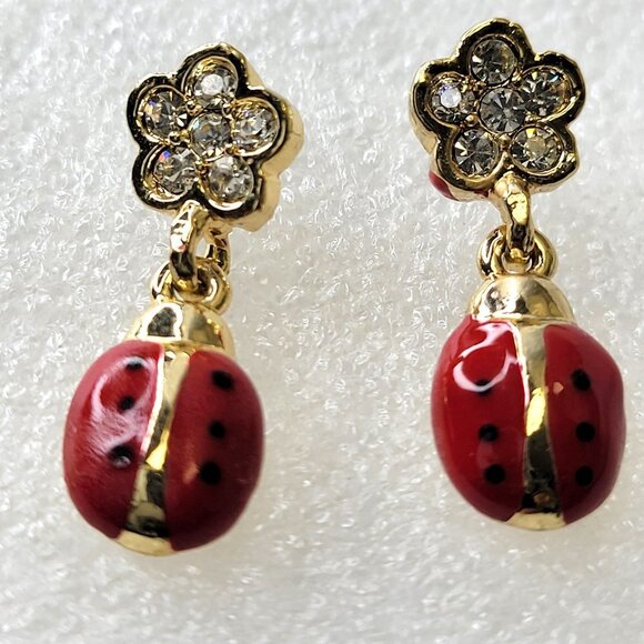 Mini LadyBug Enamel Crystal Earrings - Picture 1 of 14